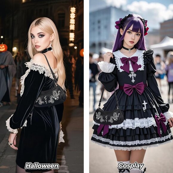 Bat Goth Mini Purse Women Y2K Small Shoulder Bag Star Charm Fashion Black Snake - Picture 5 of 8